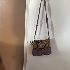 Coach Signature Brown and Purple Crossbody Bag